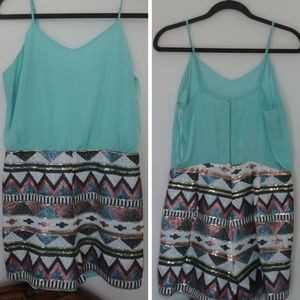 SOLD Aztec Sequin Teal Romper